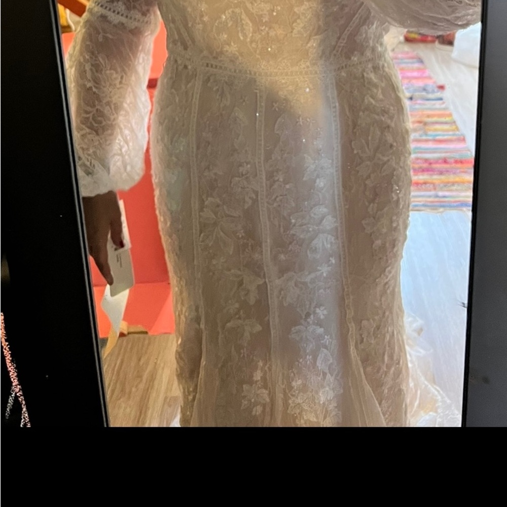 Melissa Sweet Bishop Sleeve Lace Sheath Wedding Dress - Picture 6 of 6